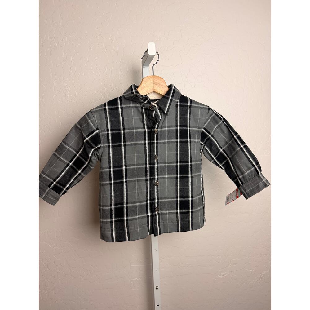 NWT Cat & Jack Boys 2T Plaid Sherpa Lined Button Up Jacket Gray